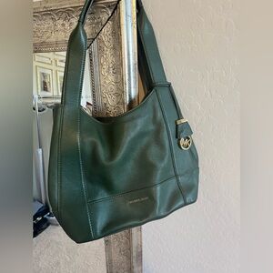 Michael Kors dark green leather shoulder bag
